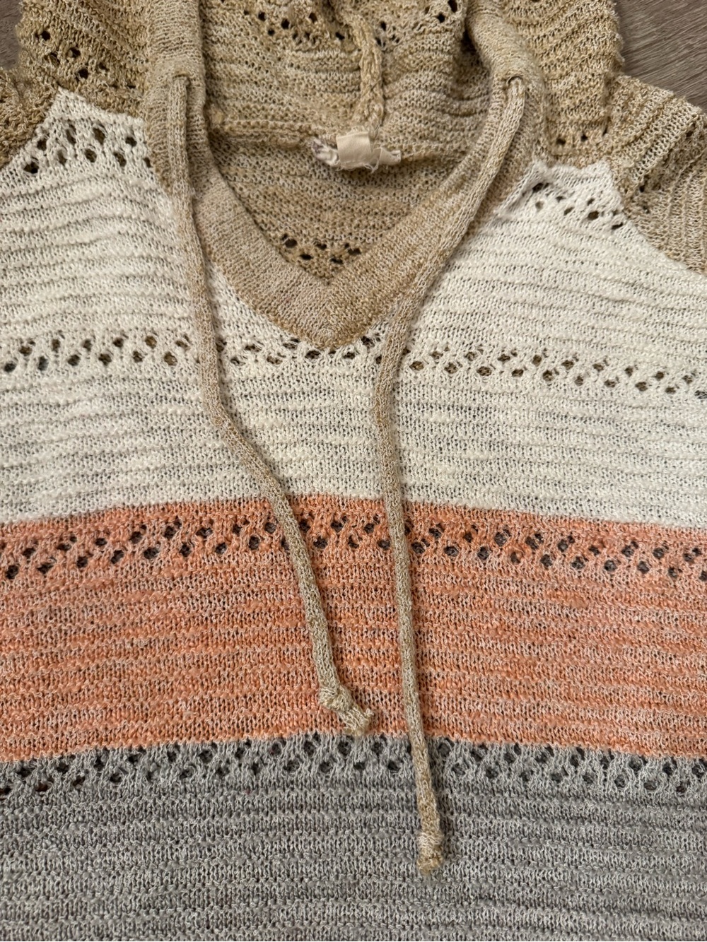 Hem & Thread Multicolor Open-Knit Hoodie - Picture 6 of 6